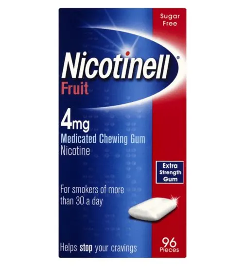 Nicotinell 4mg Medicated Chewing Gum Fruit - 96 Pieces (High Strength Coated Gum)