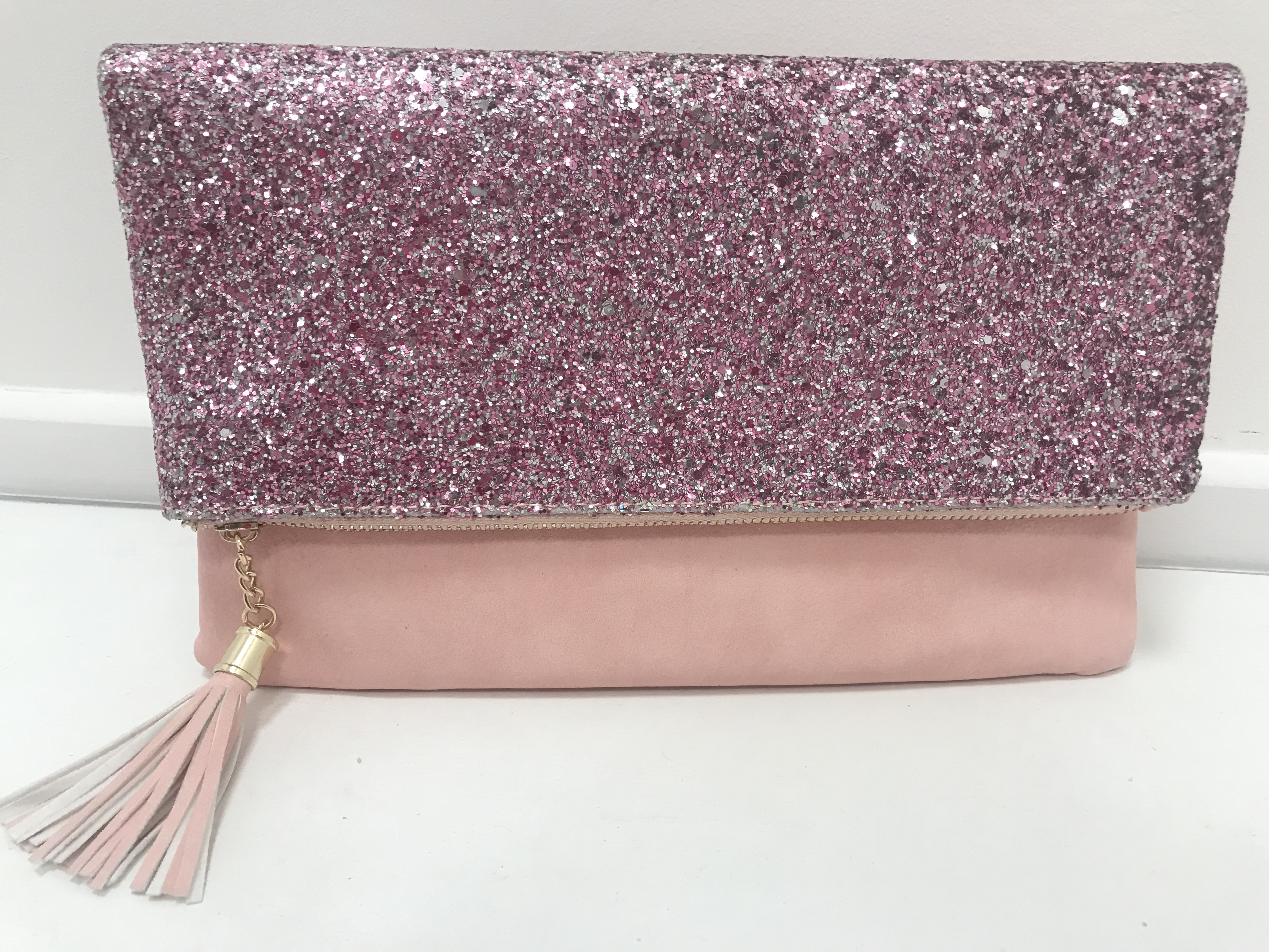 Pale Pink, Sparkly Fold-Out Clutch
